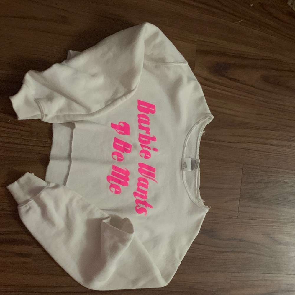Gildan White Crop Top with Pink Text
